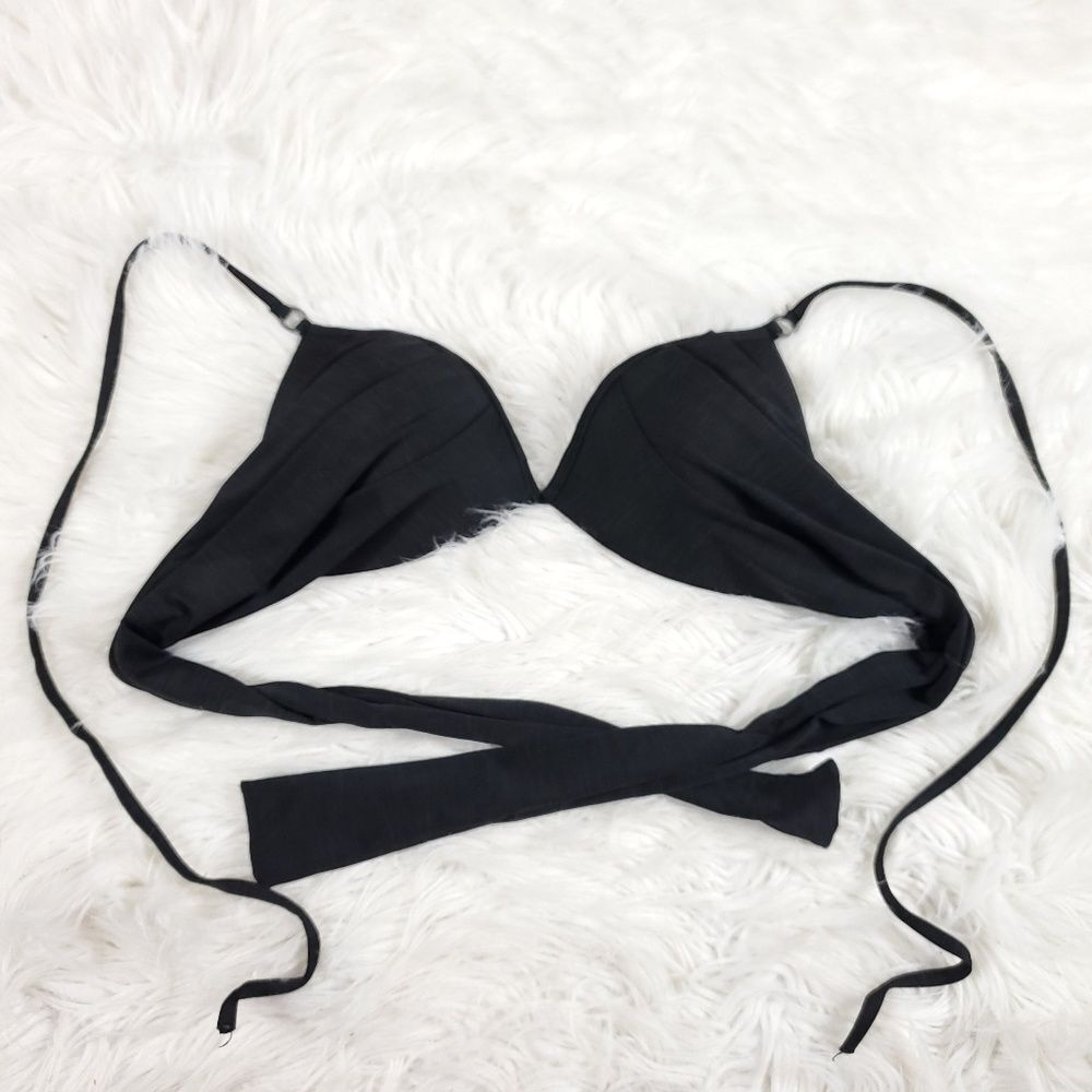 Hurley Quick Dry halter strappy Ruched Bikini Bra Surf Top black Size Medium